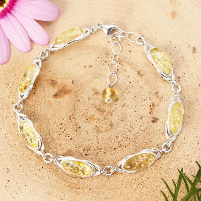 Adjustable Celtic Knot Bracelet 925 Sterling Silver Lemon Baltic Amber