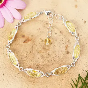 Adjustable Lemon Baltic Amber Celtic Knot Bracelet 925 Sterling Silver