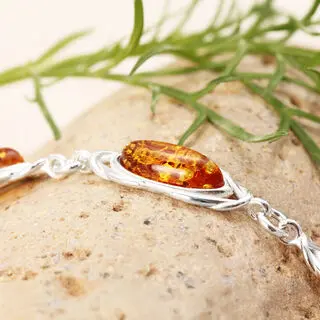 Adjustable 925 Sterling Silver Celtic Knot Bracelet Honey Baltic Amber