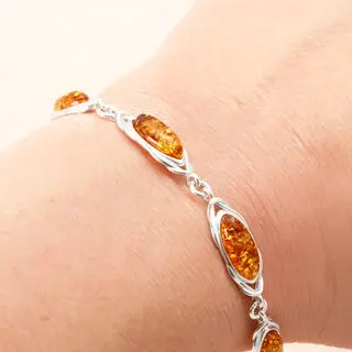 Honey Baltic Amber Celtic Bracelet 925 Sterling Silver