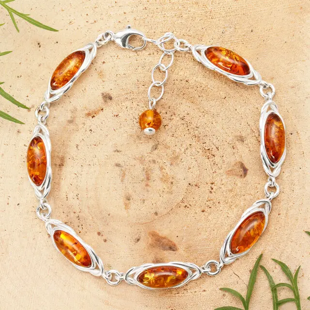 Adjustable Celtic Knot Bracelet 925 Sterling Silver Honey Baltic Amber