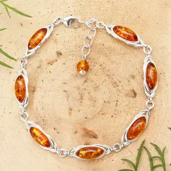 Adjustable Honey Baltic Amber Celtic Knot Bracelet 925 Sterling Silver