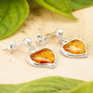 Curved Heart Drop Earrings Lemon Amber