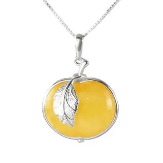 Baltic Amber Milky Butterscotch Apple Pendant 925 Sterling Silver