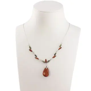Green and Honey Baltic Amber 925 Sterling Silver Necklace