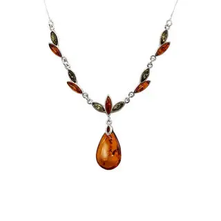 Green and Honey Marquise Cut Baltic Amber Drop Necklace