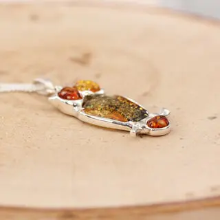Heavy 925 Sterling Silver Baltic Amber Owl Pendant
