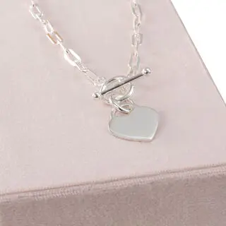 Paper Link T-Bar Heart 925 Sterling Silver Necklace