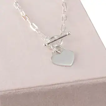 Paper Link T-Bar Heart Necklace Solid 925 Sterling Silver