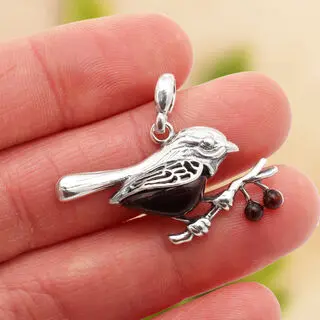 925 Sterling Silver Robin Pendant