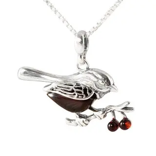 Deep Cherry Baltic Amber Robin Pendant
