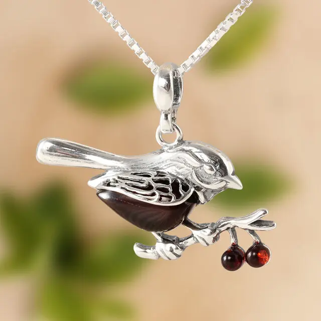 Cherry Baltic Amber Robin Pendant
