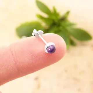 925 Sterling Silver Amethyst Small Stud Earrings