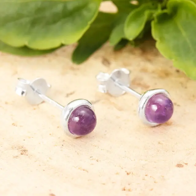 Amethyst Round Small Stud Earrings 925 Sterling Silver 
