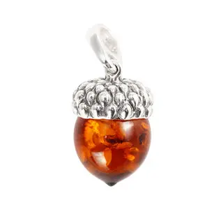 925 Sterling Silver and Baltic Amber Acorn Pendant