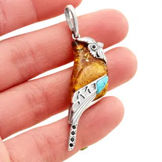 Baltic Amber Jay Pendant with 925 Sterling Silver