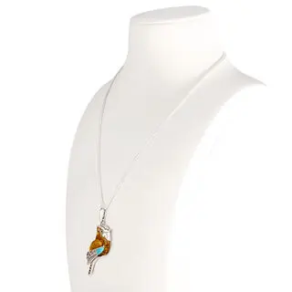 Baltic Amber Jay Bird Pendant Necklace Sterling Silver