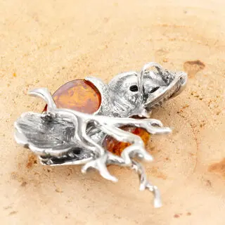 Owl Pendant Sterling Silver 925 with Baltic Amber