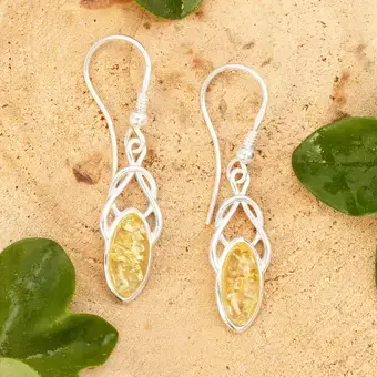 Lemon Baltic Amber 925 Sterling Silver Celtic Drop Earrings