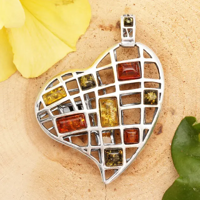 Lemon, Green, Honey Baltic Amber Large Heart