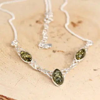 Green Baltic Amber Adjustable 925 Sterling Silver Necklace