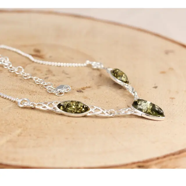 Celtic Green Baltic Amber Necklace