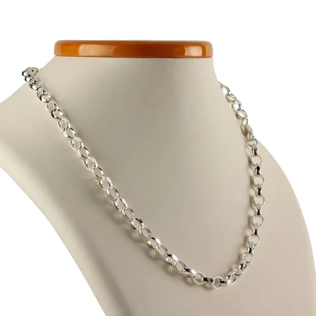 Solid Sterling Silver Men's Diamond Cut Belcher Chain