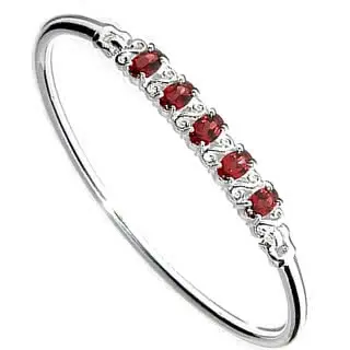 Garnet 5 Stone Bangle - Set with 5 Garnets each measuring 6mm x 4mm