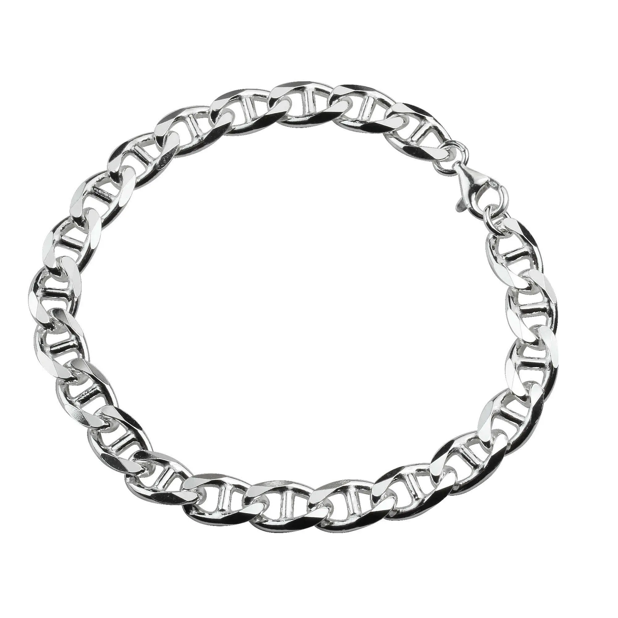 Mens Sterling Silver Anchor Curb Bracelet - 8.50mm Width