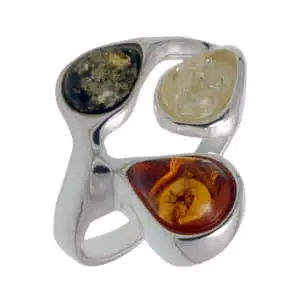 Triple Pearcut Multi Colour Silver Amber Ring