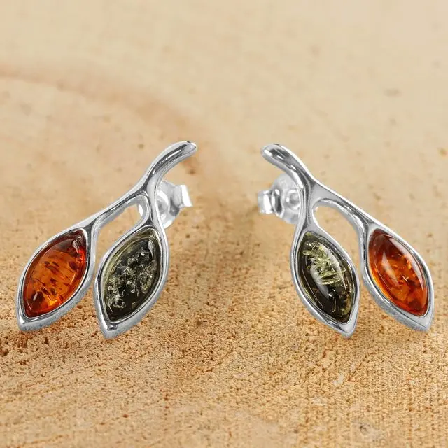 Baltic Amber Leaves Earrings