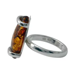 Large Amber Marquise Cognac  Ring - Size R