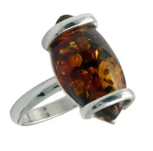 Silver Marquise Cognac Amber Ring