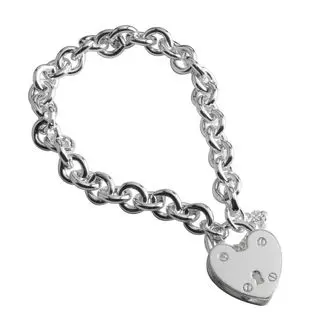 Heavy Solid Sterling Silver Large Padlock Ladies Charm Bracelet 