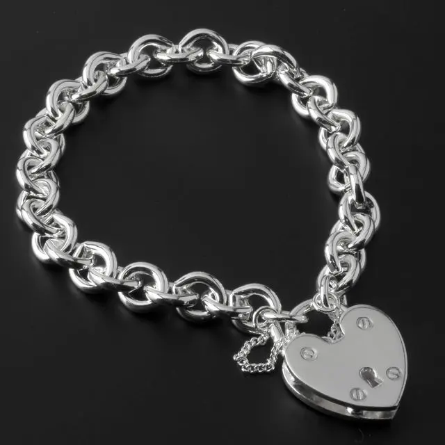 Chunky Padlock Charm Bracelet Sterling Silver