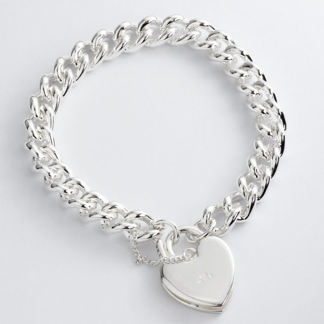 Heavy Solid Silver Charm Bracelet With Large Padlock Closure