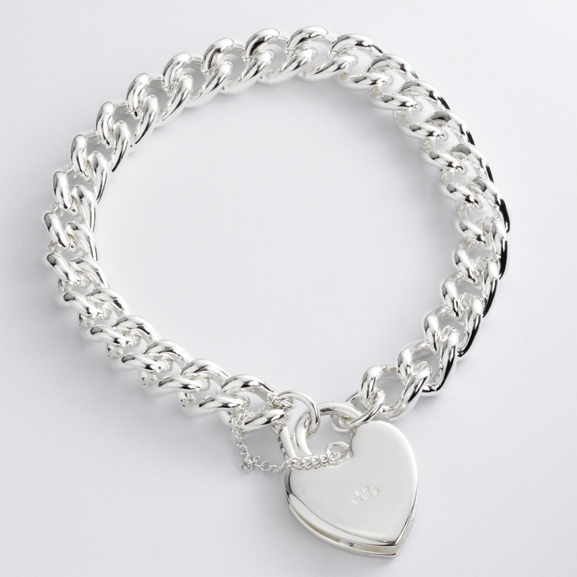 Heavy Solid Silver Charm Bracelet With Large Padlock Closure