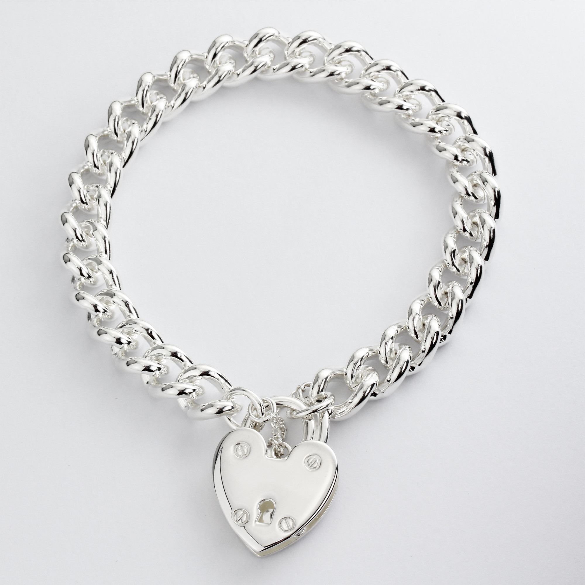 Heavy Solid Silver Charm Bracelet With Large Padlock Closure
