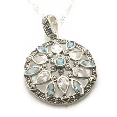 Genuine Marcasite finely detailed with quality blue and white Cubic Zirconia