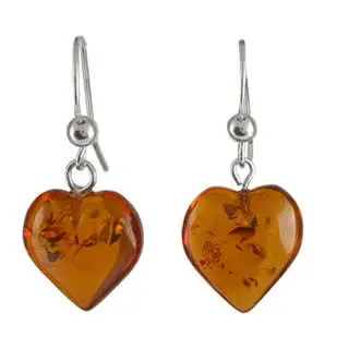 Amber Heart Earrings - the amber measures 16mm x 16mm