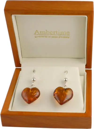 Sterling Silver Amber Heart Earrings