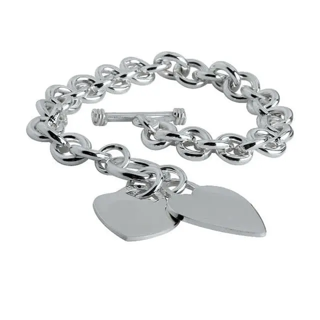 Heavy Double Heart T-Bar Bracelet - 7.5" length - 46 grams (1.48 onces)