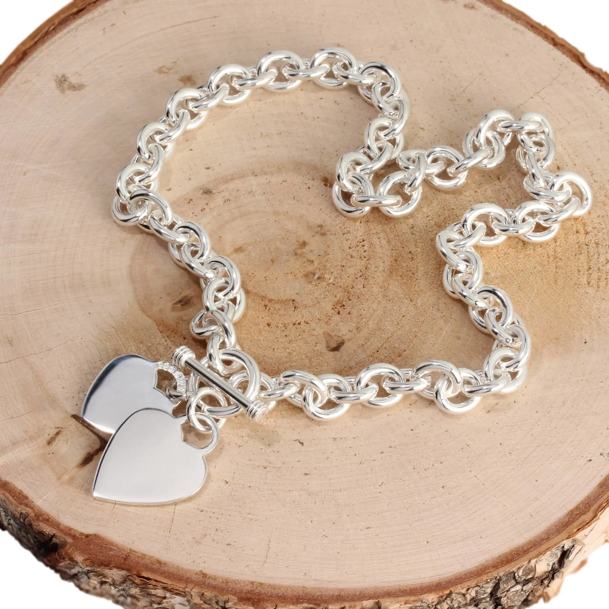 Heavy Double Heart T Bar Necklace
