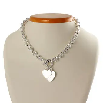 Heavy Double Heart T-Bar Necklace