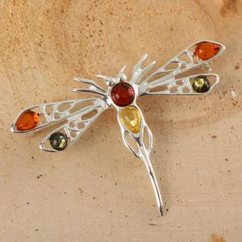 Large Baltic Amber Dragonfly Brooch