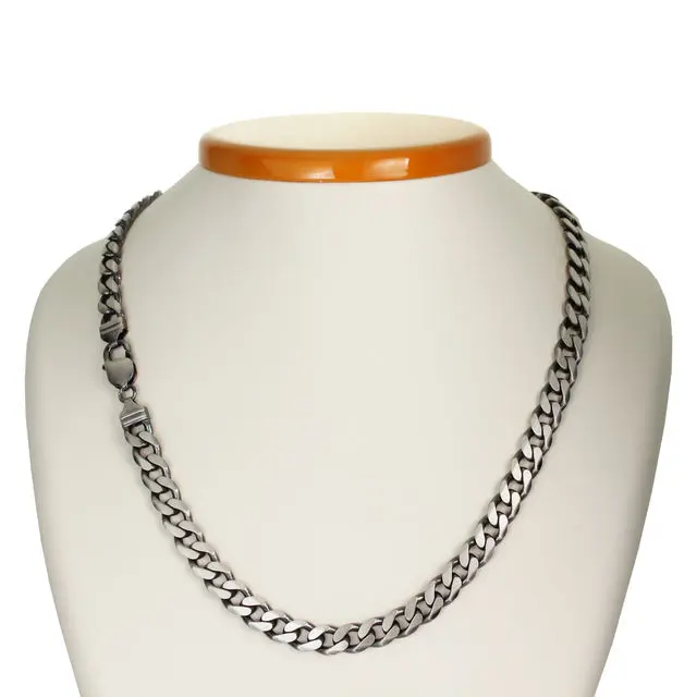 Heavy 9mm Sterling Silver Gunmetal Finish Curb Chain