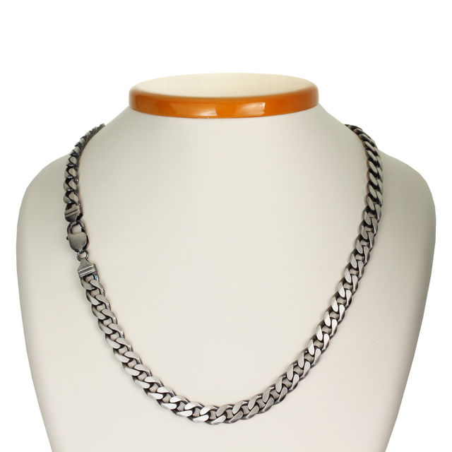 Men's Oxidised Gunmetal Finish Sterling Silver Heavy Curb Chain