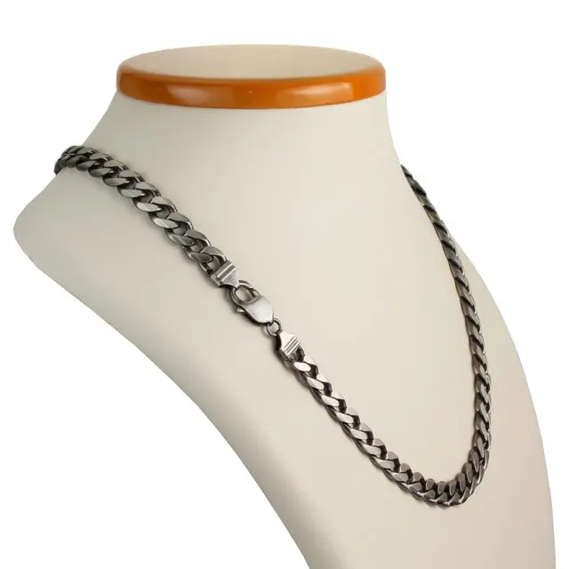 Sterling Silver 9mm Wide Heavy Gunmetal Curb Chain