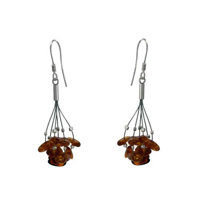 Amber Multi Bead Cluster Drop Earrings -  Drop length is 55mm 