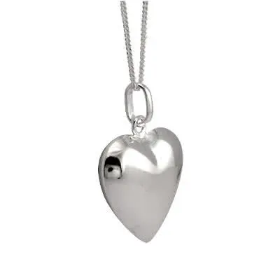 Silver Puffed Heart Pendant - The hollow silver heart measures 26mm x 24mm